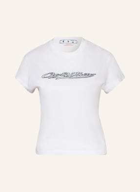 Off-White T-Shirt Z Obszyciem Ozdobnymi Kamykami weiss