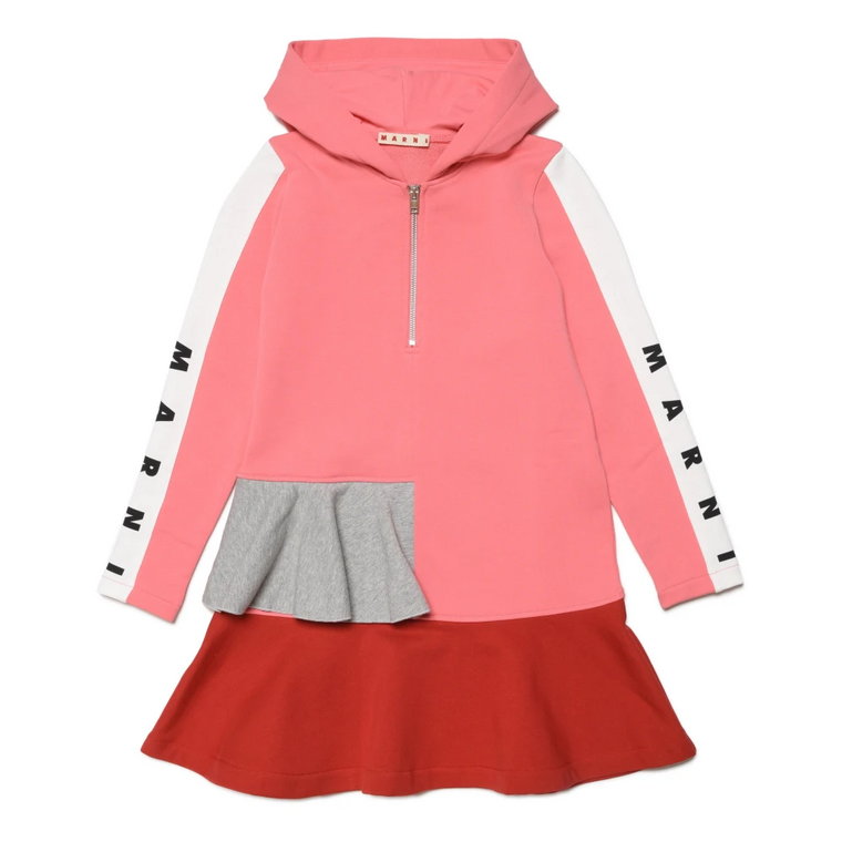 Sukienka maxi-sweatshirt z kapturem w kolorze blokowym Marni