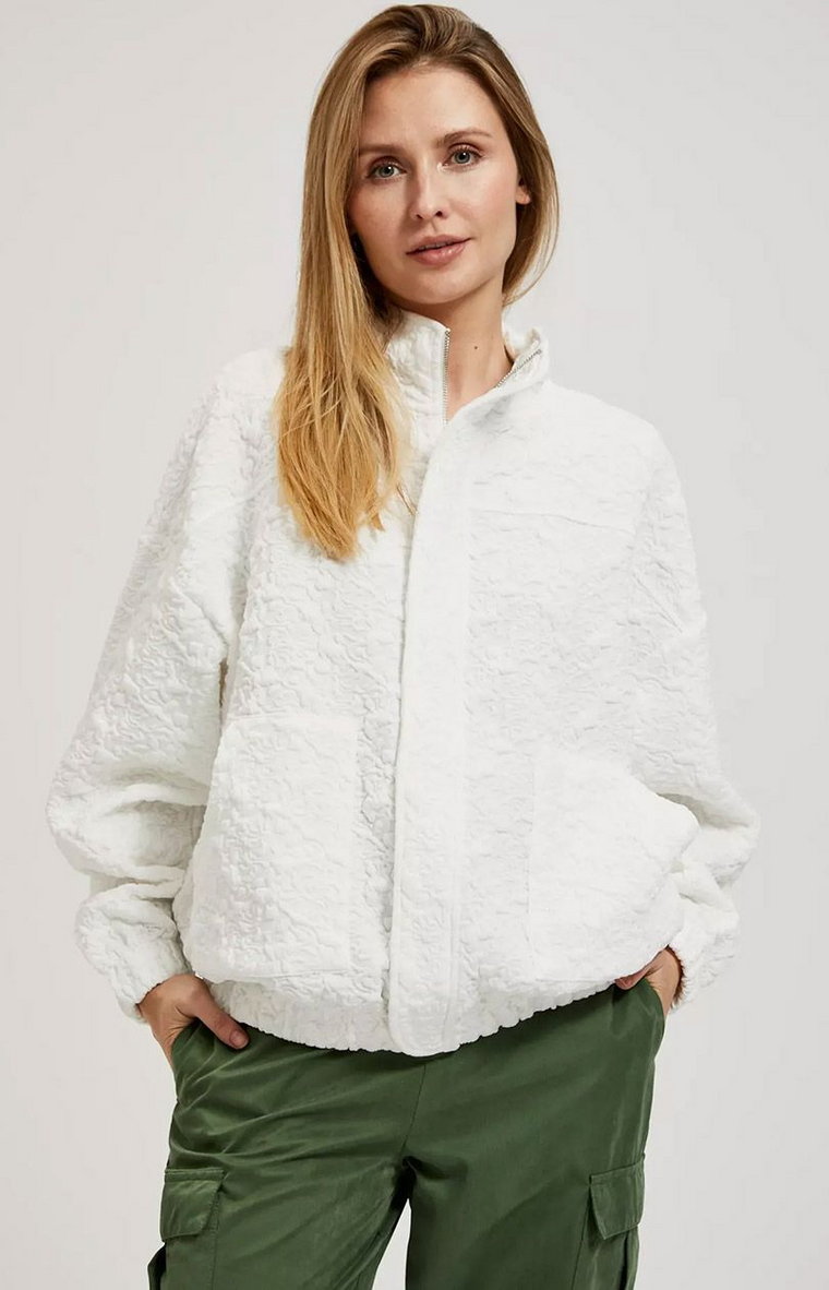 Biała bluza damska zapinana na zamek 4318, Kolor biały, Rozmiar XS, Moodo
