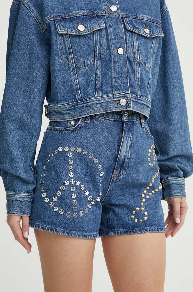 Moschino Jeans szorty jeansowe damskie kolor niebieski z aplikacją high waist