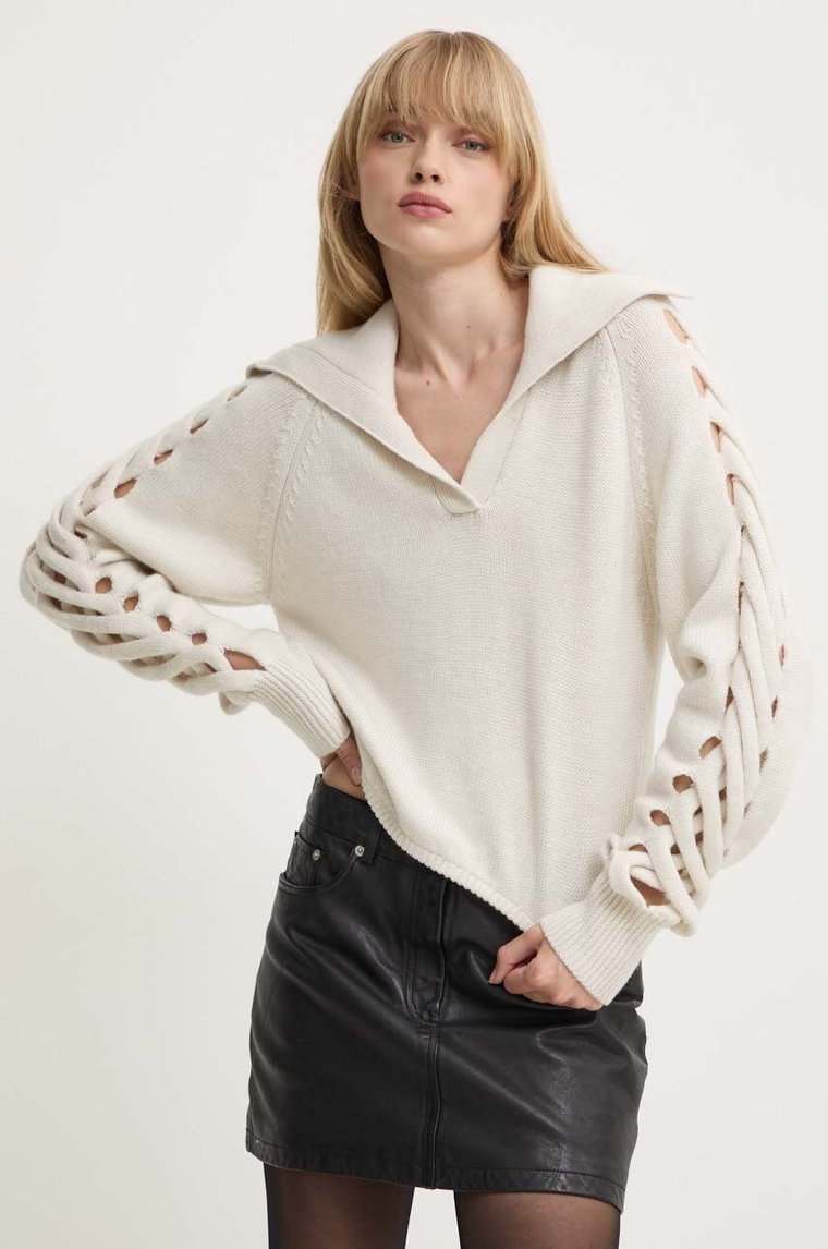IRO sweter wełniany damski kolor beżowy  WP12ALESSIA