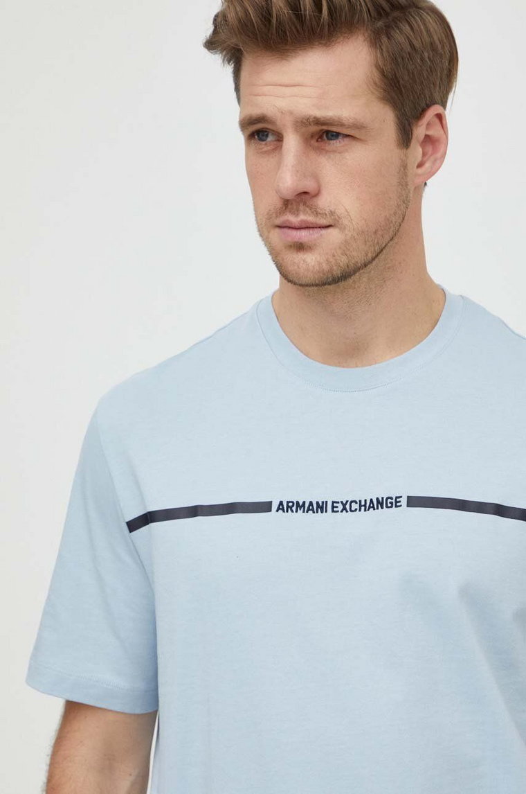 Armani Exchange t-shirt bawełniany męski kolor niebieski z nadrukiem 3DZTLG ZJ9JZ