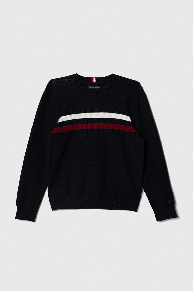 Tommy Hilfiger sweter bawełniany dziecięcy kolor granatowy