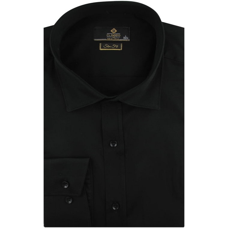 Koszula Męska Elegancka Wizytowa do garnituru gładka czarna z długim rękawem w kroju SLIM FIT Classo C879