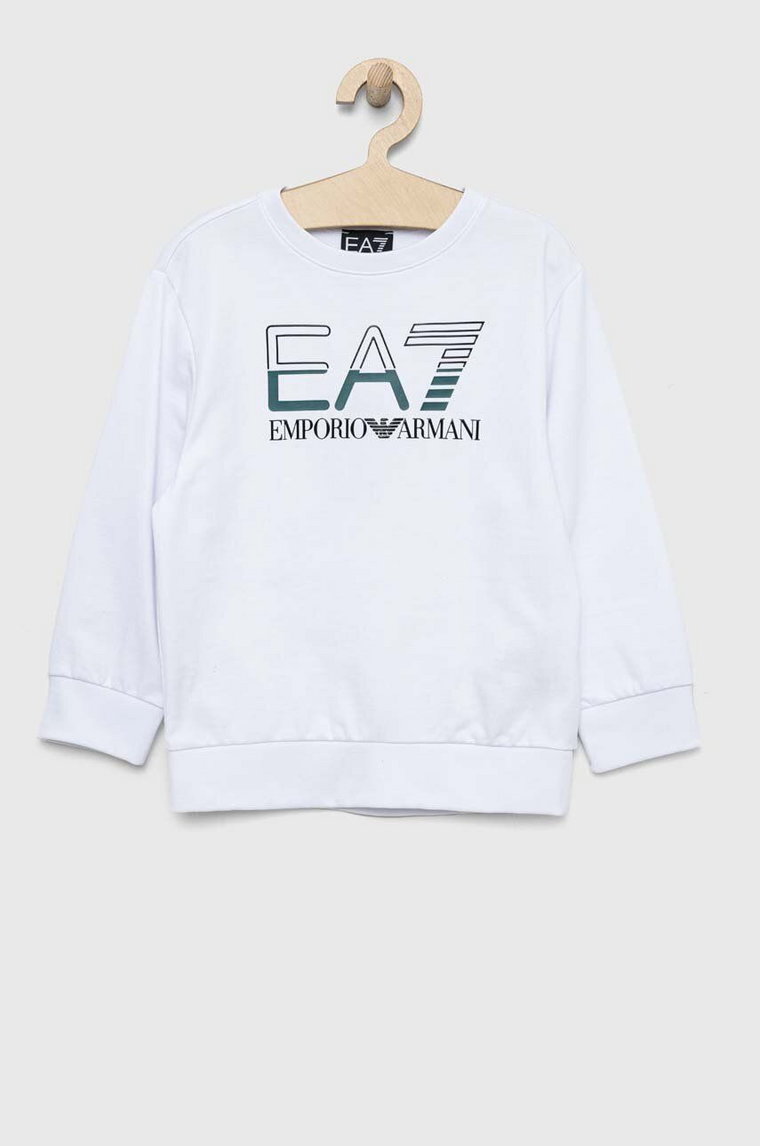 EA7 Emporio Armani bluza bawełniana dziecięca kolor biały z nadrukiem