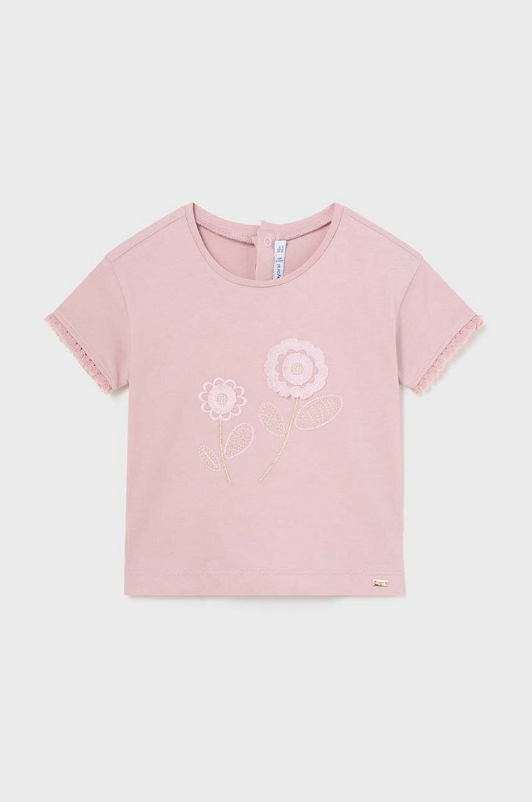 Mayoral t-shirt bawełniany niemowlęcy kolor różowy
