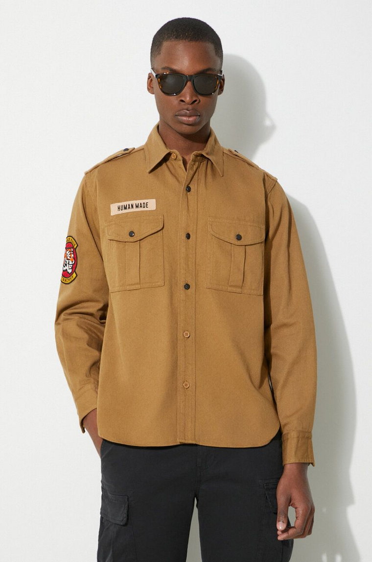 Human Made koszula bawełniana Boy Scout Shirt męska kolor beżowy regular z kołnierzykiem klasycznym HM27SH001