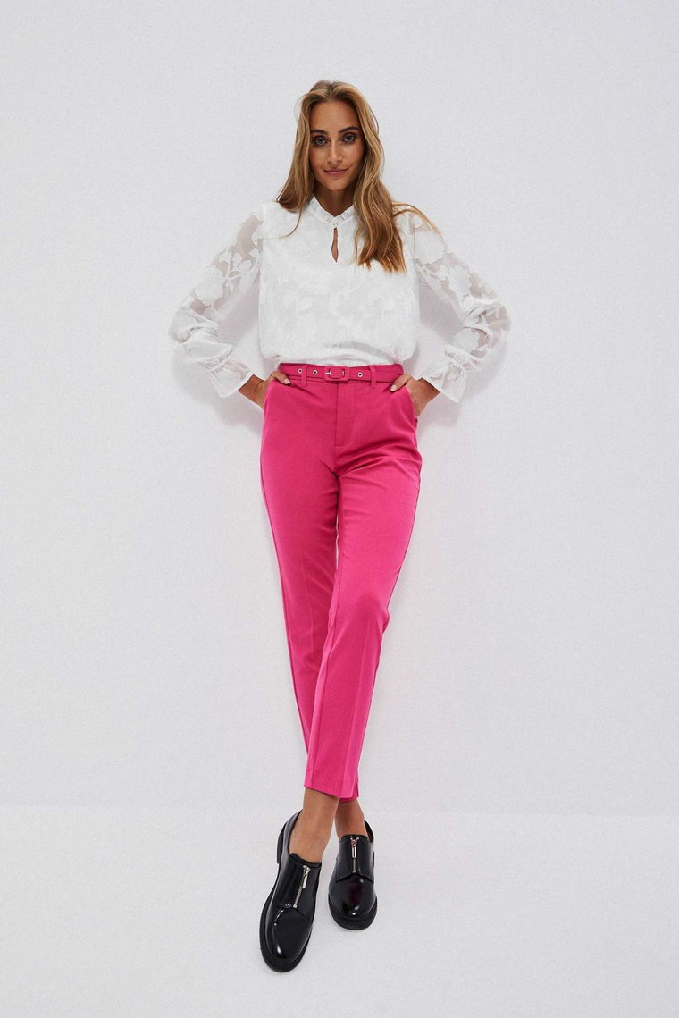 Spodnie cygaretki z paskiem różowe