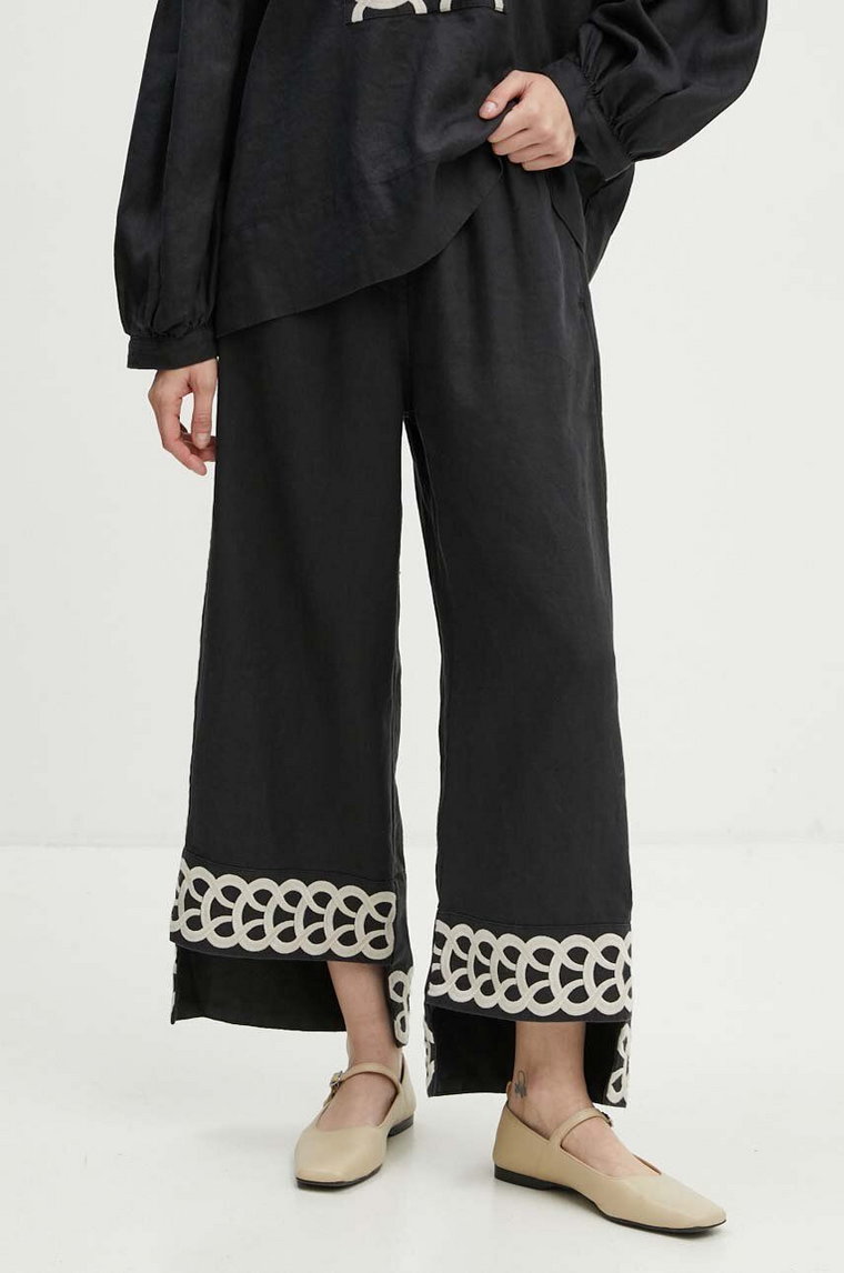 By Malene Birger spodnie lniane MIRABELLOS kolor czarny fason culottes high waist Q70967011