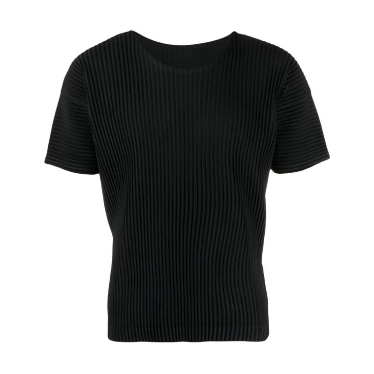 Czarna Plisowana Koszulka z Dekoltem w kształcie litery U Issey Miyake