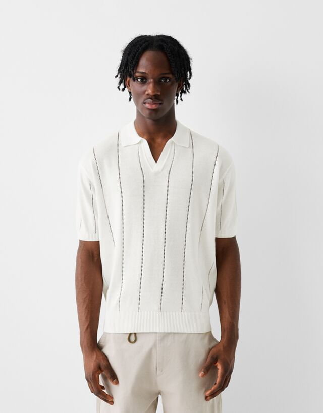 Bershka Strukturalna Koszulka Polo Z Krótkim Rękawem Mężczyzna S Biały