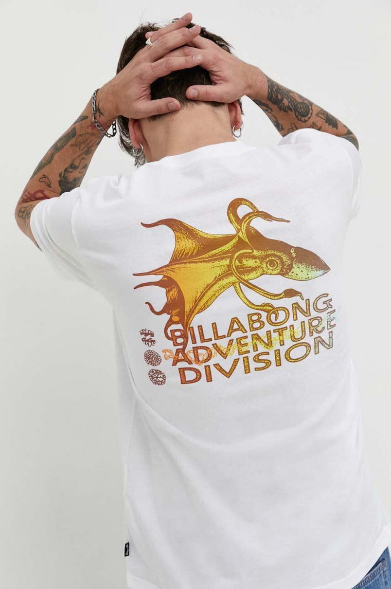 Billabong t-shirt bawełniany BILLABONG X ADVENTURE DIVISION męski kolor biały z nadrukiem EBYZT00176