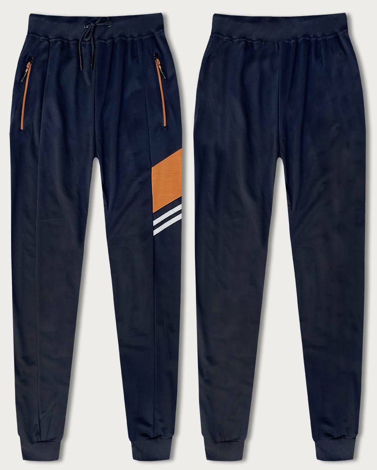 Męskie spodnie dresowe z kolorowymi wstawkami granatowe (8K206B-25)