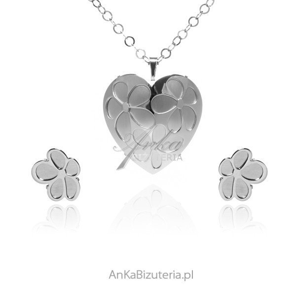 AnKa Biżuteria, Komplet biżuteria srebrna SERCE z koniczynkami