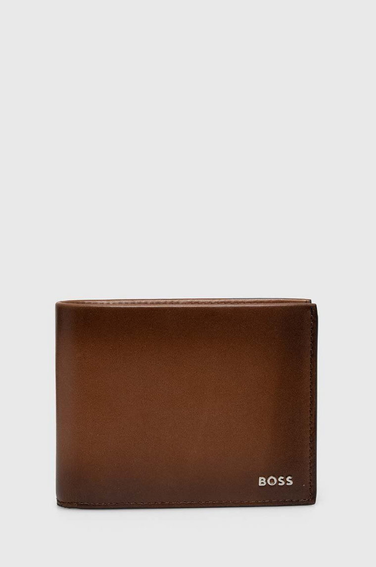 BOSS portfel skórzany męski kolor brązowy