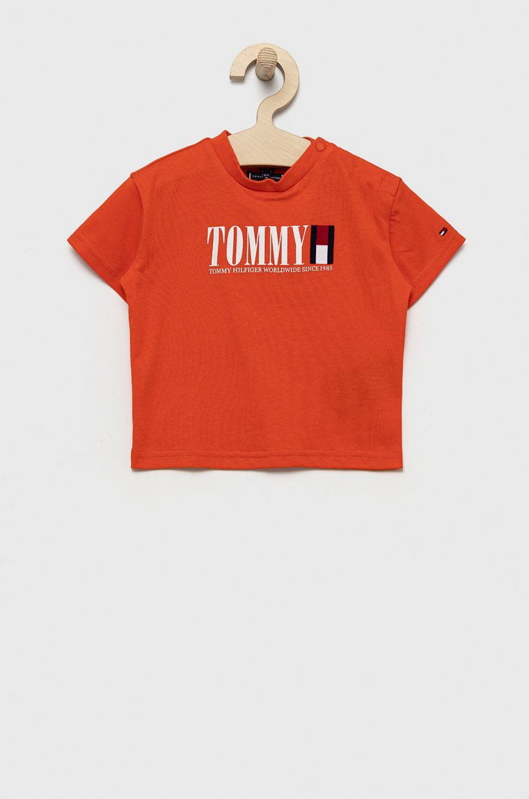 Tommy Hilfiger t-shirt bawełniany dziecięcy kolor pomarańczowy z nadrukiem