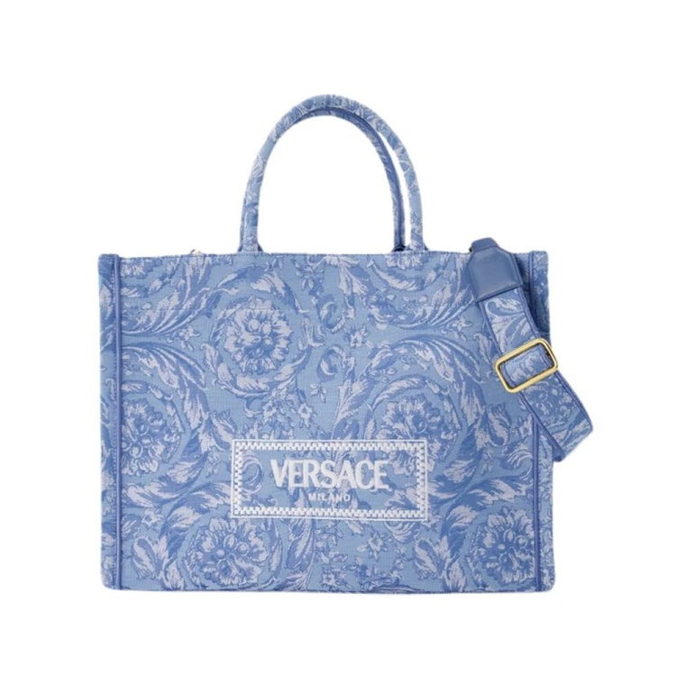 Niebieska Torba Shopper z Kanwy Versace