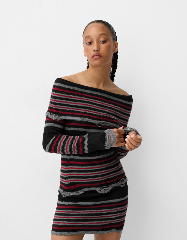 Bershka Spódnica Mini Z Dziurami Bershka X Beetlejuice Kobieta M-L Czarny