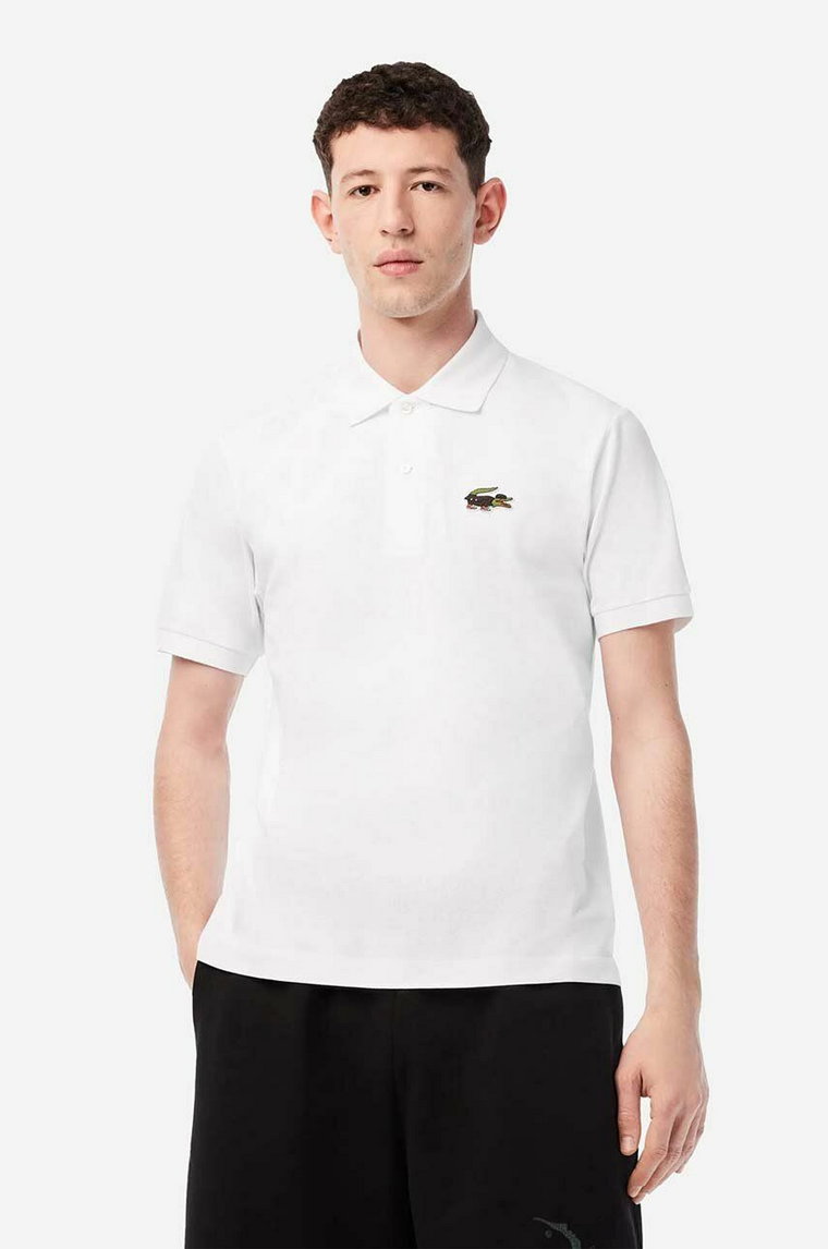 Lacoste polo bawełniane x Netflix kolor biały z aplikacją