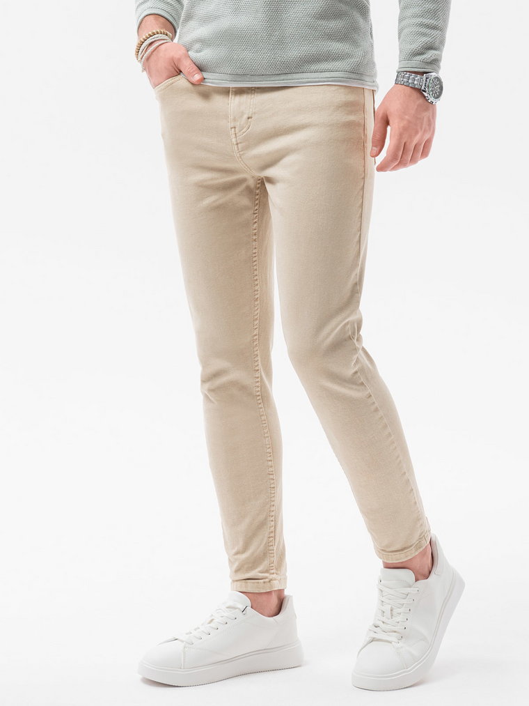 Jeansowe spodnie męskie bez przetarć SLIM FIT - beżowe V8 OM-PADP-0148