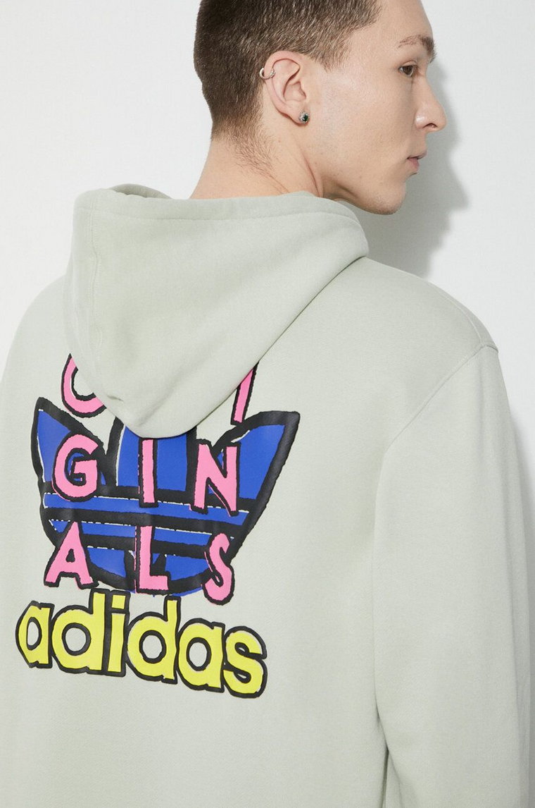 adidas Originals bluza bawełniana Trefoil Hood 1 męska kolor zielony z kapturem z nadrukiem IM9681