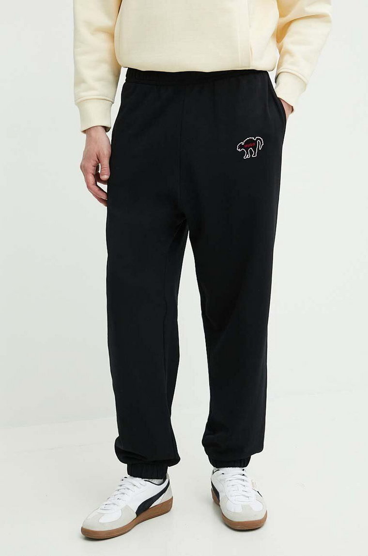 HUGO spodnie dresowe bawełniane kolor czarny gładkie 50518982