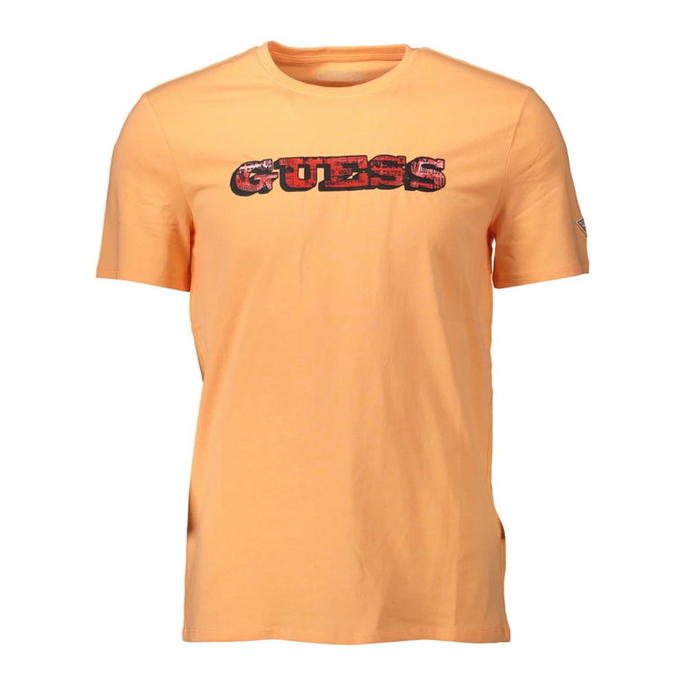 Pomarańczowy T-Shirt z Bawełny, Slim Fit, Nadruk Logo Guess