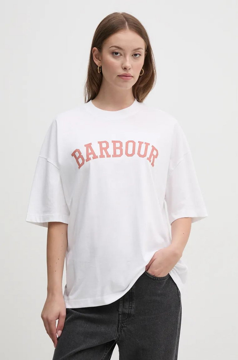 Barbour t-shirt bawełniany damski kolor biały LTS0652