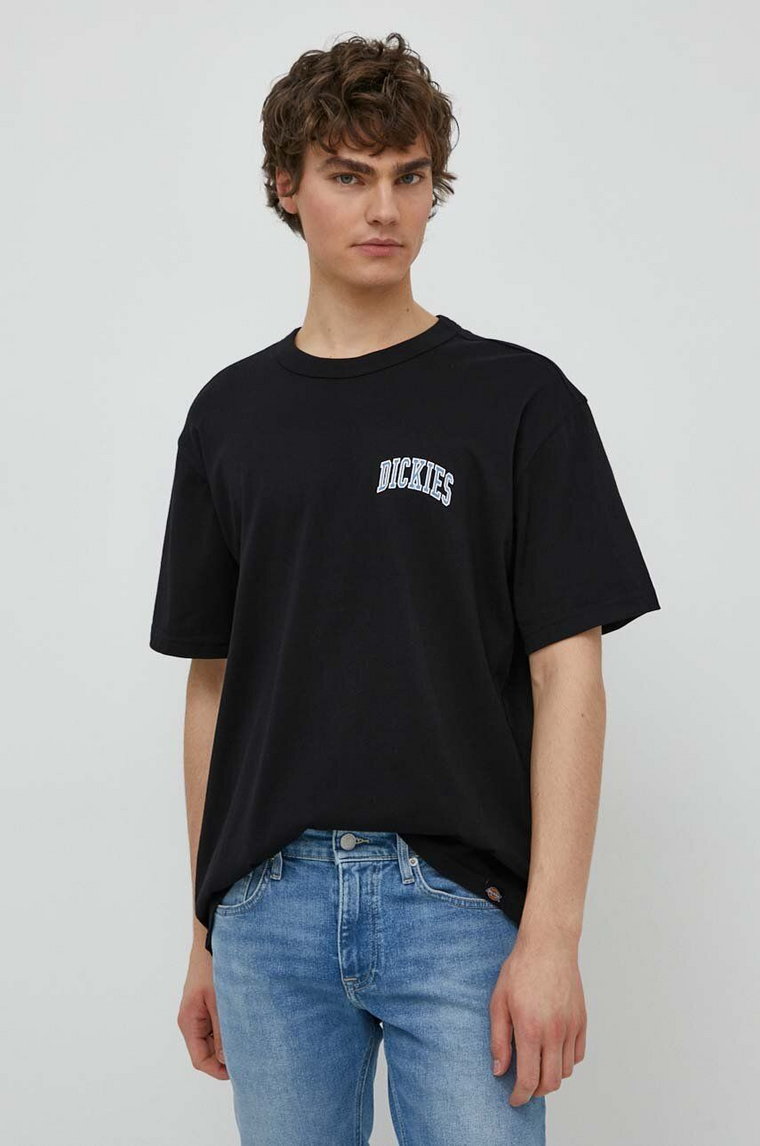 Dickies t-shirt bawełniany AITKIN CHEST TEE SS męski kolor czarny z nadrukiem DK0A4Y8O
