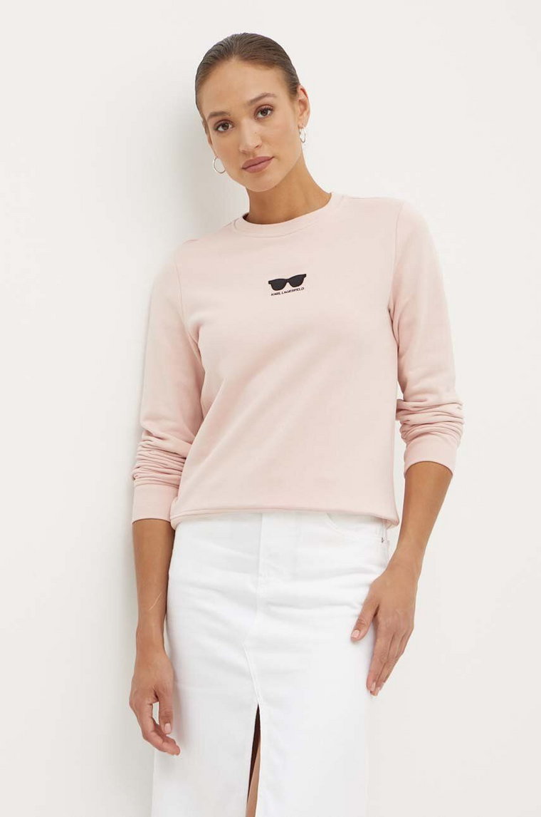 Karl Lagerfeld bluza bawełniana damska kolor różowy z aplikacją 245W1813