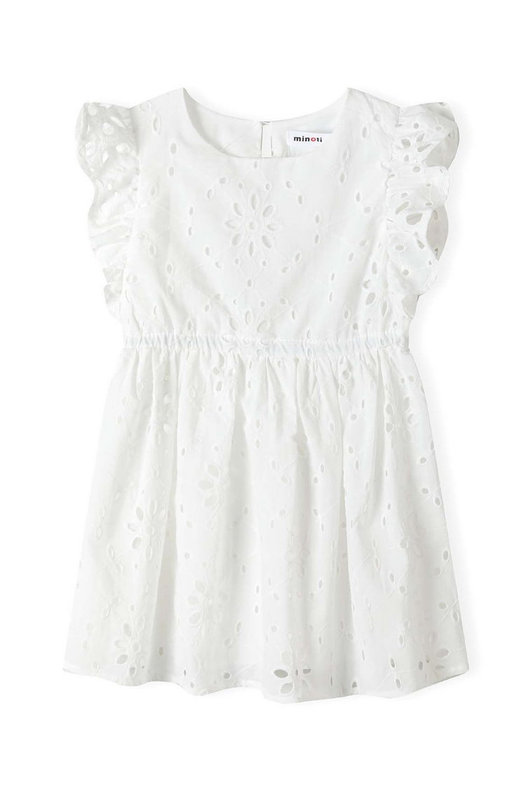 Letnia dziewczęca sukienka biała z haftowanej tkaniny