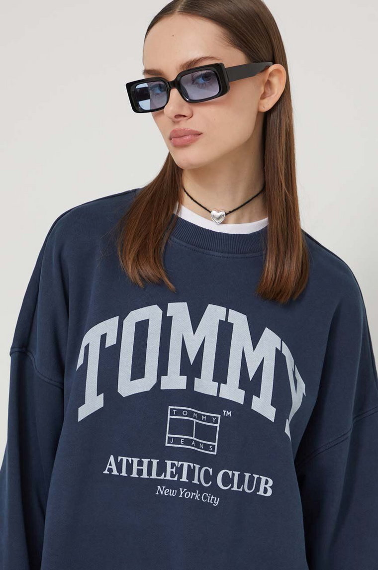 Tommy Jeans bluza bawełniana damska kolor granatowy z nadrukiem