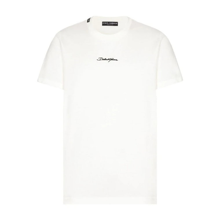 Biała Bawełniana Koszulka z Logo na Przodzie Dolce & Gabbana