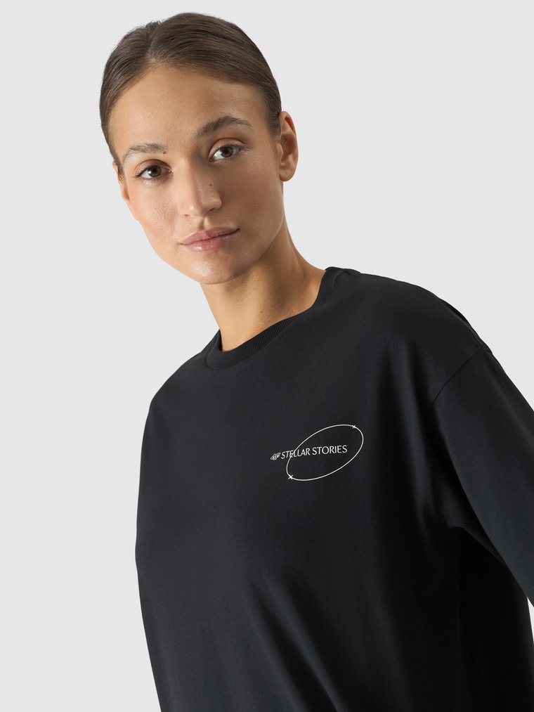 T-shirt oversize z nadrukiem damski - czarny