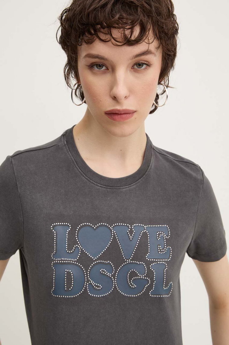 Desigual t-shirt LOVE damski kolor szary 24WWTK85