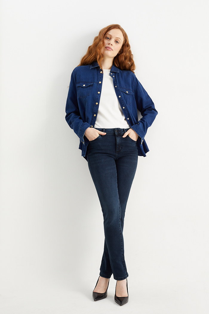 C&A Slim jeans-średni stan-LYCRA, Niebieski, Rozmiar: 34