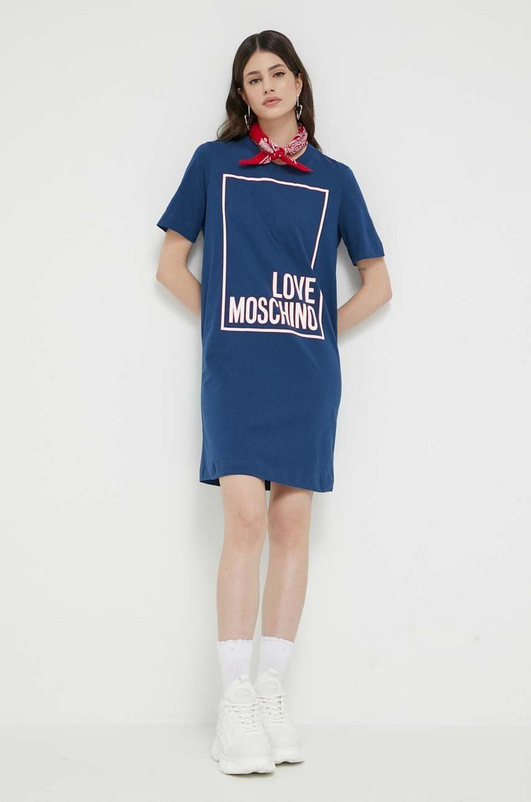 Love Moschino sukienka bawełniana kolor granatowy mini prosta
