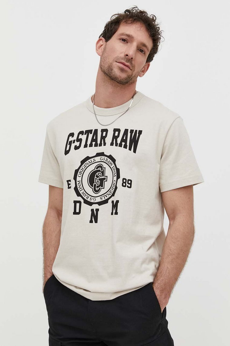 G-Star Raw t-shirt męski kolor beżowy z nadrukiem