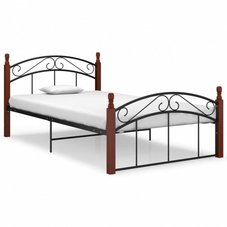 Rama łóżka, czarny metal i lite drewno dębowe, 120x200 cm kod: V-324920