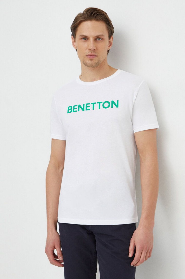 United Colors of Benetton t-shirt bawełniany męski kolor biały z nadrukiem