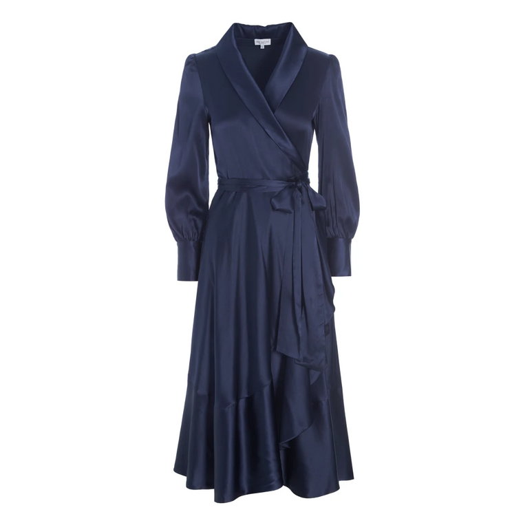 Północnoniebieska jedwabna sukienka w stylu oplotu Dea Kudibal