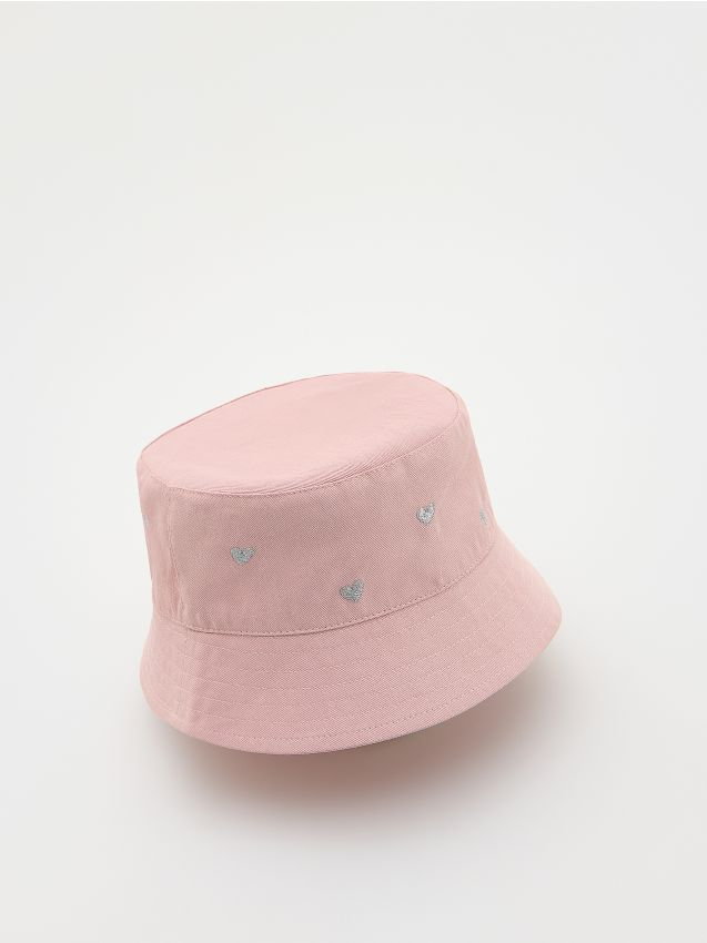 Reserved - Kapelusz bucket hat z haftem - pastelowy róż