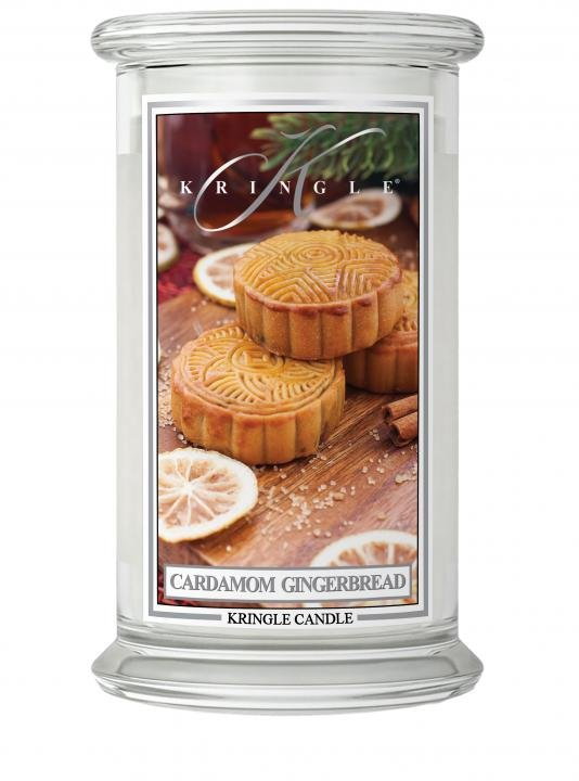 Świeca zapachowa Kringle Candle, Cardamom Gingerbread, duży, klasyczny słoik, 623 g, z 2 knotami