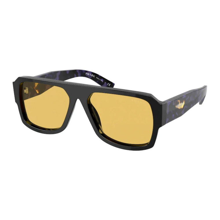 Modne męskie okulary przeciwsłoneczne w czarno-żółtym kolorze Prada