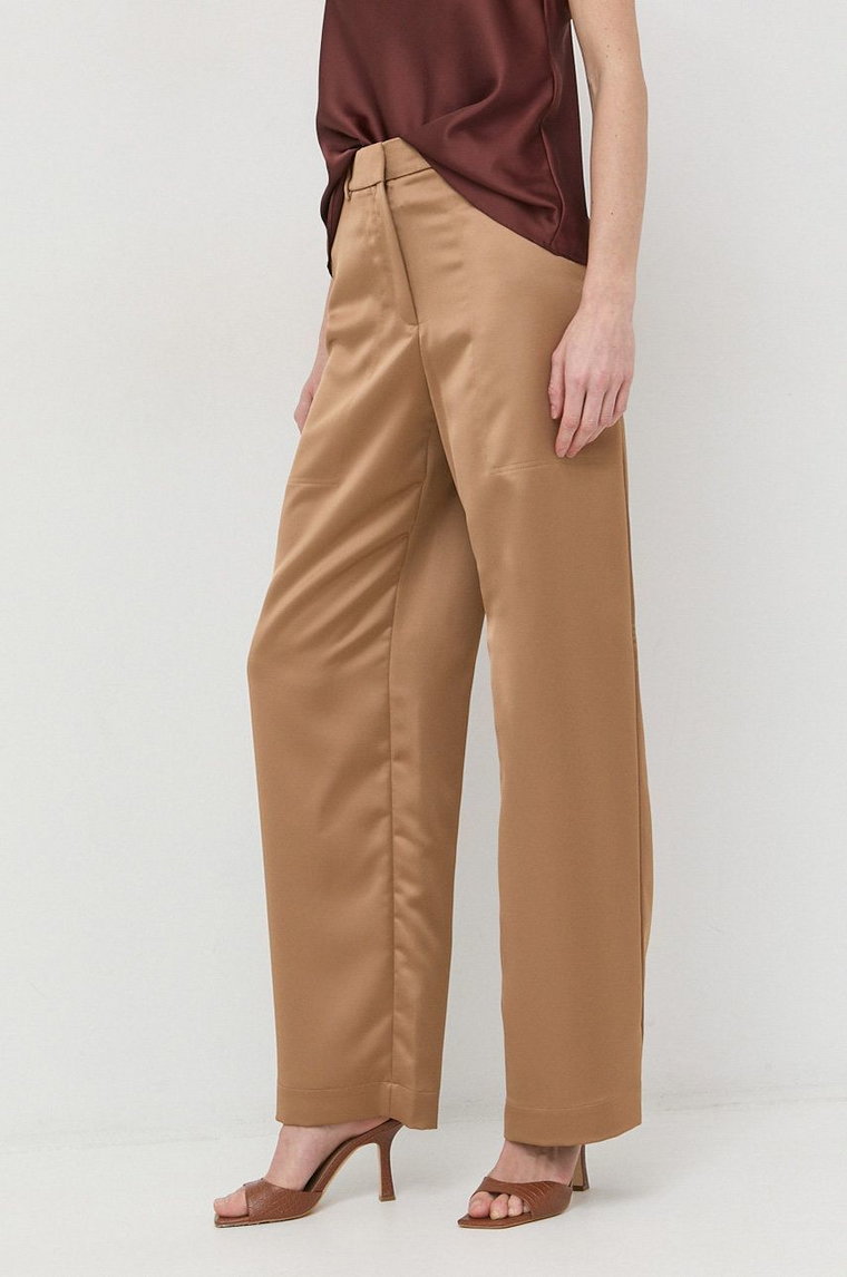 BOSS spodnie damskie kolor beżowy szerokie high waist