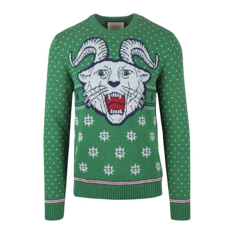 Sweter z mieszanki wełny w stylu Tiger-Jacquard Gucci