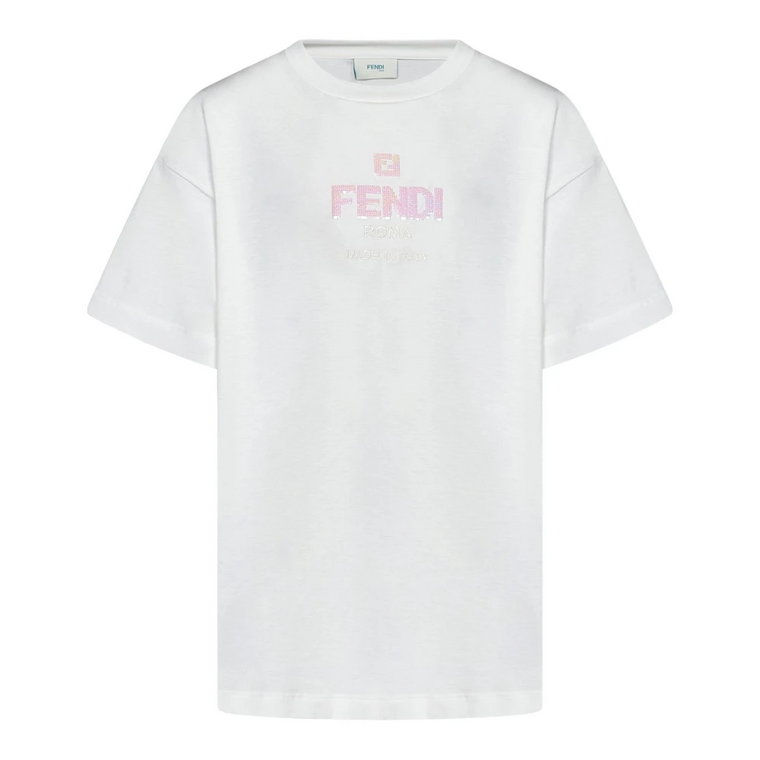 Biała bawełniana koszulka dla chłopców z haftowanym logo Fendi