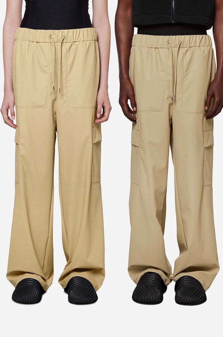 Rains spodnie przeciwdeszczowe Cargo Rain Pants Wide 99 18990 kolor beżowy szerokie high waist 18990-SAND.