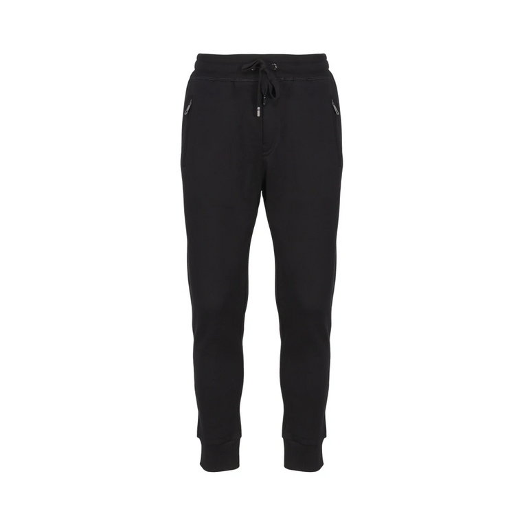 Czarne Bawełniane Spodnie do Joggingu z Metalową Plakietką Z Logo Dolce & Gabbana