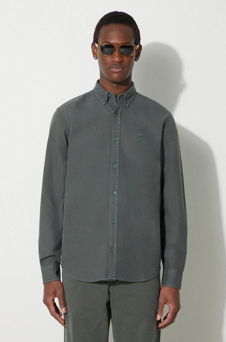 Carhartt WIP koszula bawełniana Longsleeve Bolton Shirt męska kolor szary regular z kołnierzykiem button-down I030238.1CKGD